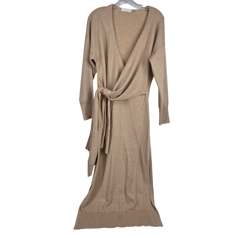 Jonathan Simkhai Wrap Knit Dress S Tan Cashmere Wool Blend Minimalist Luxury